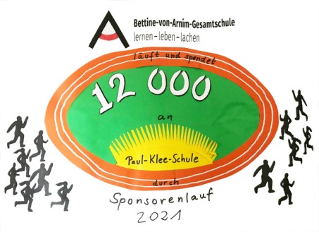 gemaltes Bild: Bettine-von-Armin-Gesamtschule lernen - leben -lachen läuft und spendet 12.000€ Sponsorenlauf 2021